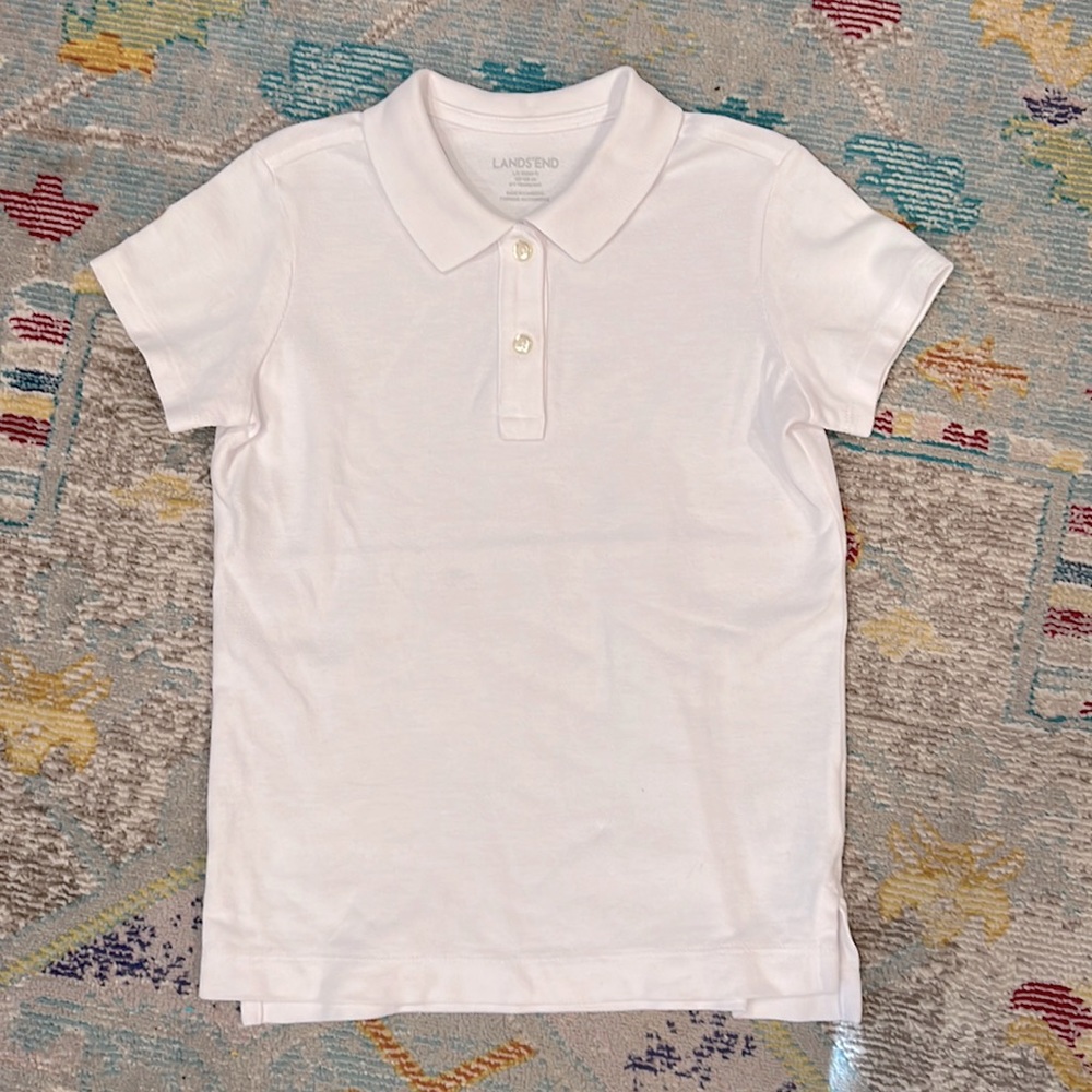 Lands’End White Interlock Polo, Size L (6X-7) Girls